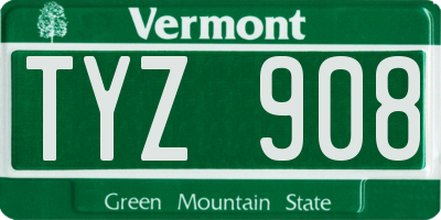 VT license plate TYZ908