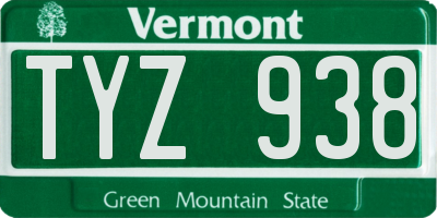 VT license plate TYZ938