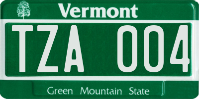 VT license plate TZA004
