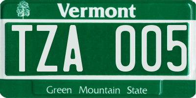 VT license plate TZA005
