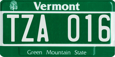 VT license plate TZA016