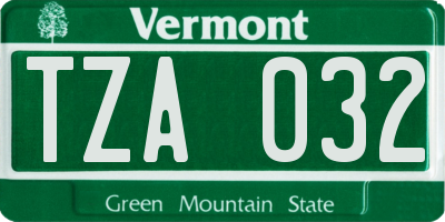 VT license plate TZA032