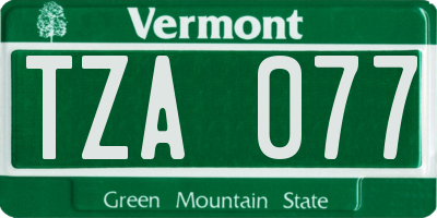 VT license plate TZA077