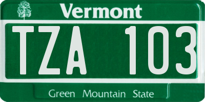 VT license plate TZA103