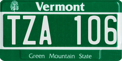 VT license plate TZA106