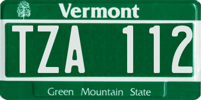 VT license plate TZA112