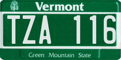 VT license plate TZA116