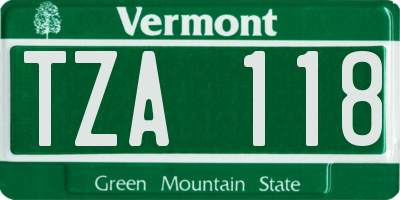 VT license plate TZA118
