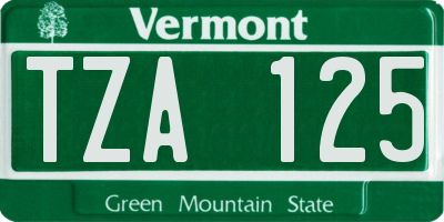 VT license plate TZA125