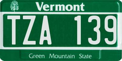 VT license plate TZA139