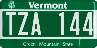 VT license plate TZA144