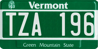 VT license plate TZA196