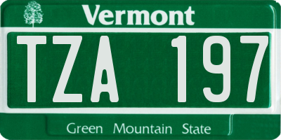 VT license plate TZA197