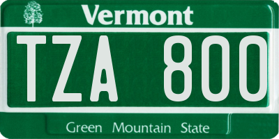 VT license plate TZA800