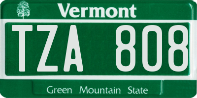 VT license plate TZA808