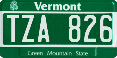 VT license plate TZA826