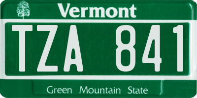VT license plate TZA841