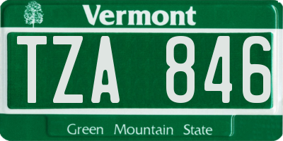 VT license plate TZA846