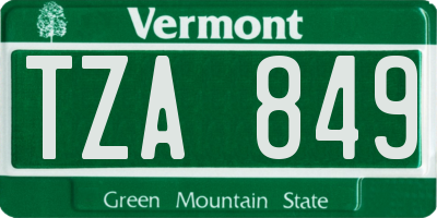 VT license plate TZA849