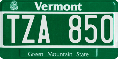 VT license plate TZA850