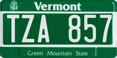 VT license plate TZA857