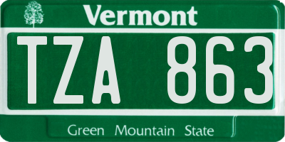 VT license plate TZA863
