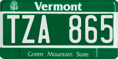 VT license plate TZA865
