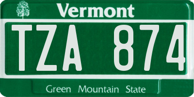 VT license plate TZA874
