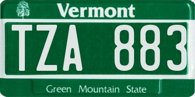 VT license plate TZA883
