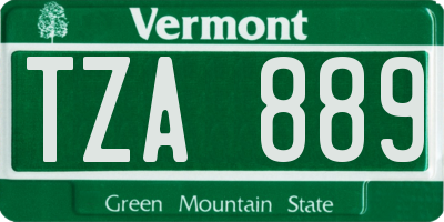 VT license plate TZA889