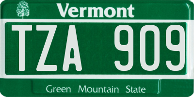VT license plate TZA909