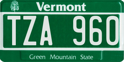 VT license plate TZA960