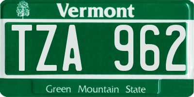 VT license plate TZA962