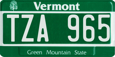 VT license plate TZA965