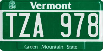 VT license plate TZA978