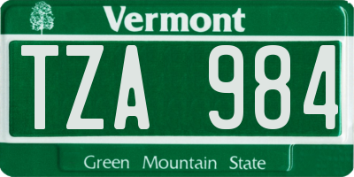 VT license plate TZA984