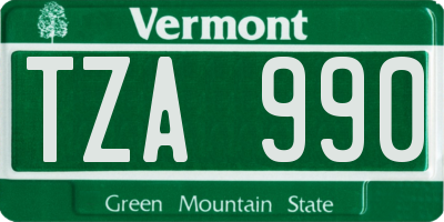 VT license plate TZA990