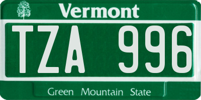 VT license plate TZA996
