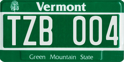 VT license plate TZB004