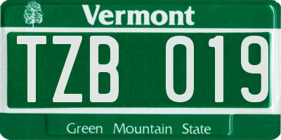 VT license plate TZB019