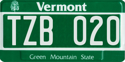 VT license plate TZB020