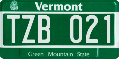 VT license plate TZB021