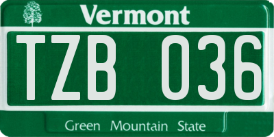 VT license plate TZB036