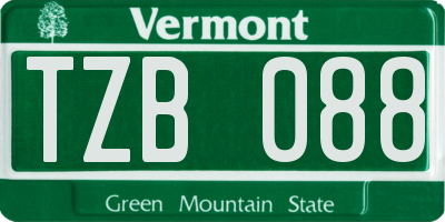 VT license plate TZB088