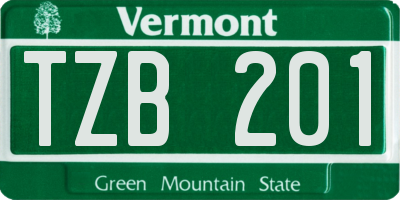 VT license plate TZB201
