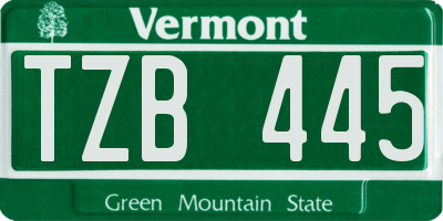 VT license plate TZB445