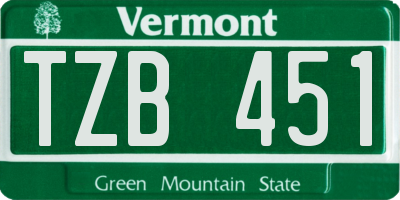 VT license plate TZB451
