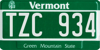VT license plate TZC934