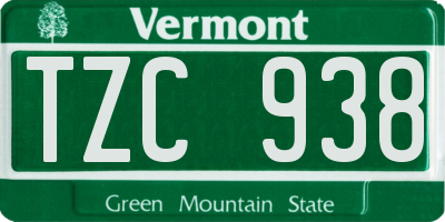 VT license plate TZC938