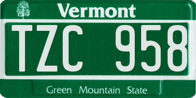 VT license plate TZC958